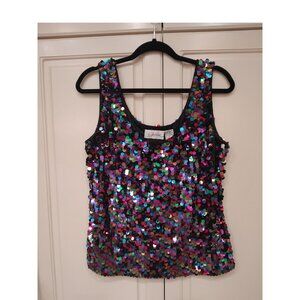 Destinee Vintage Party Tank, Glitzy, Multi-Colored Large Sequins -- Size L